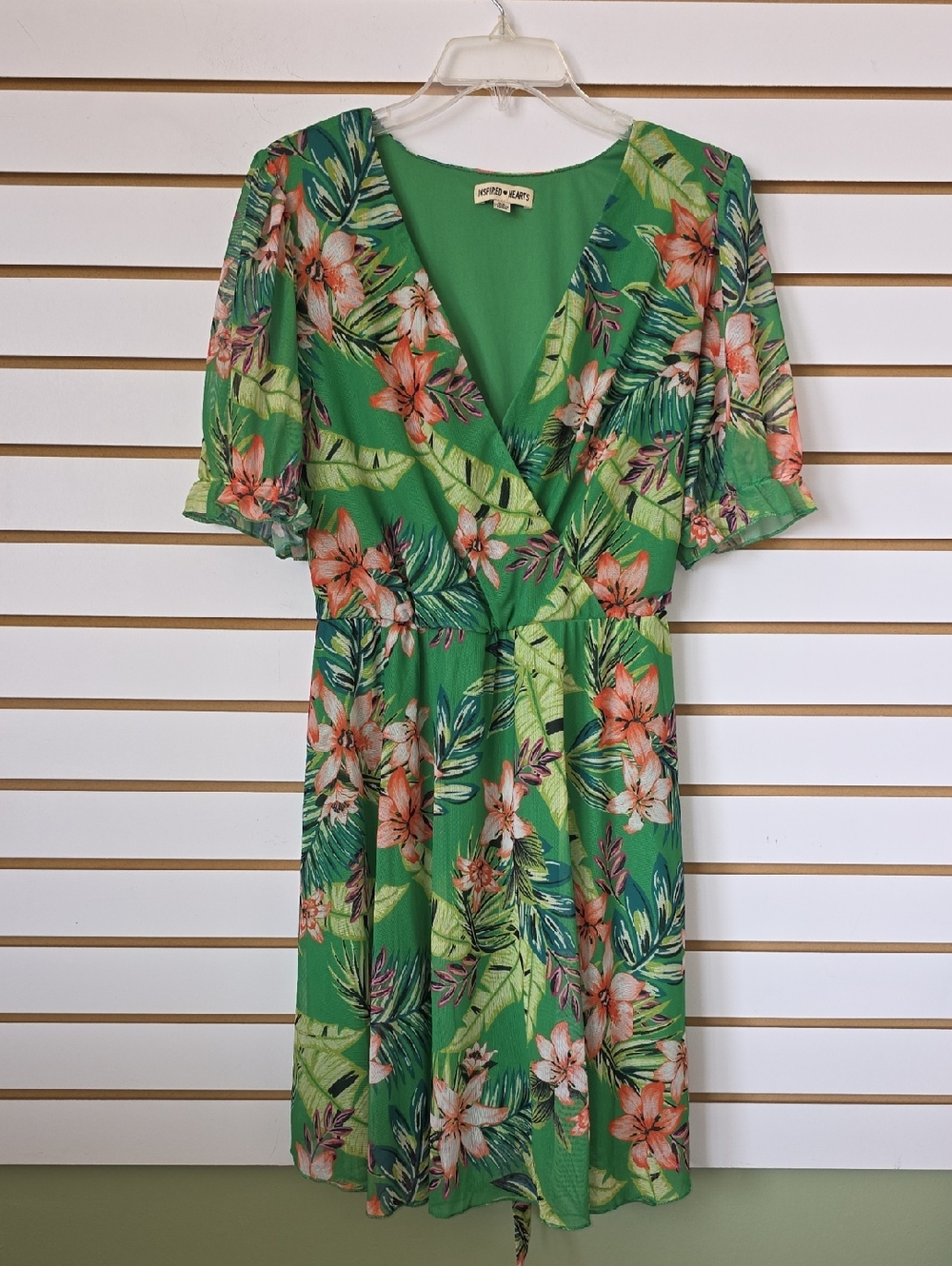 Inspired Hearts Green Tropical Floral Dress